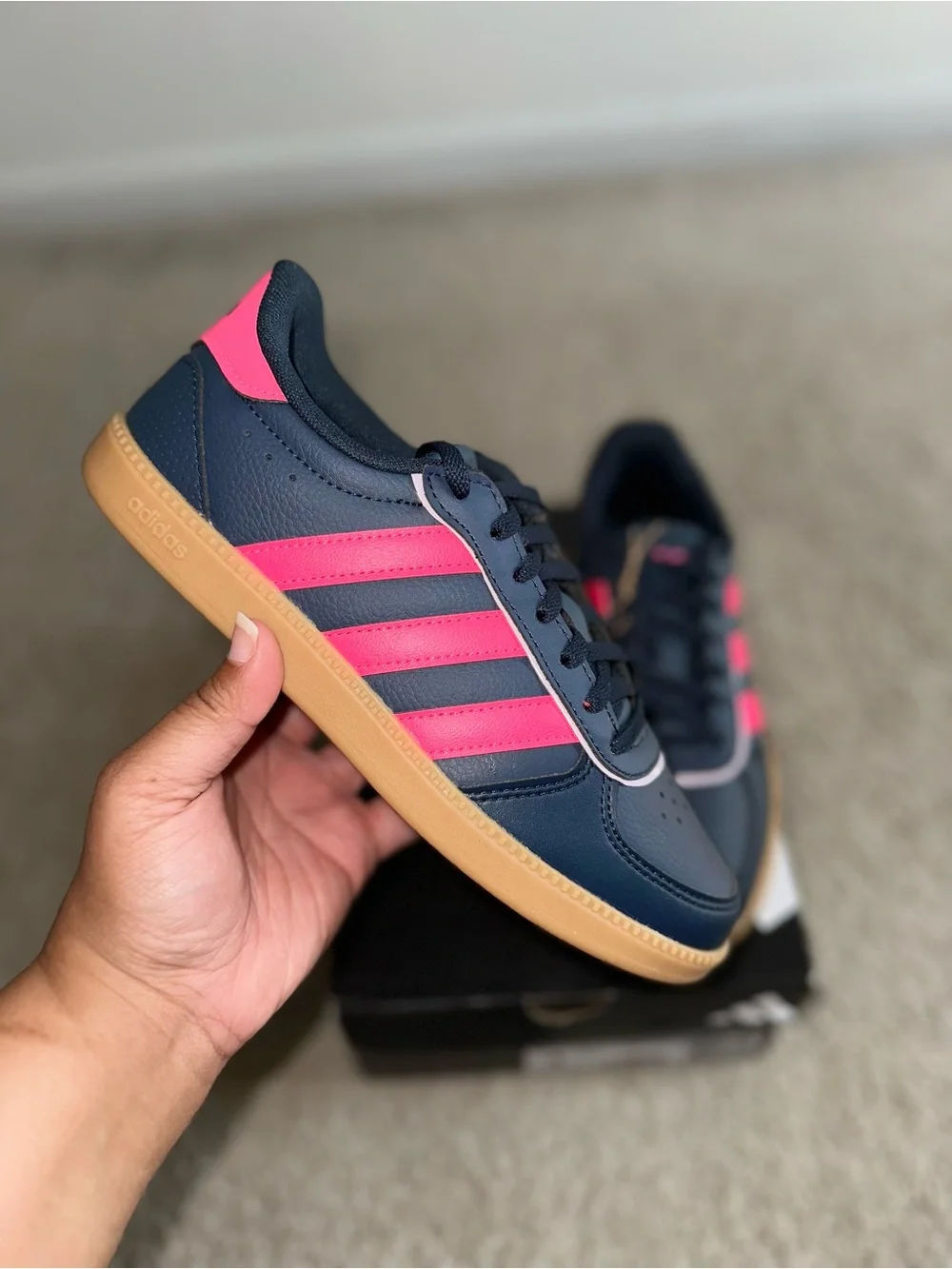 adidas Kids Navy Blue Pink Gum Sole Sneakers